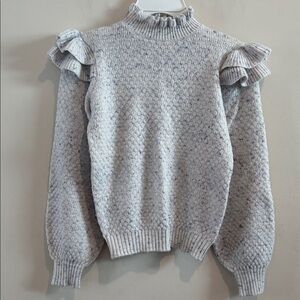 Janie and Jack Textured Cream Ruffle Shoulders and Neck Sweater